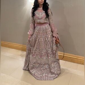 Elegant Embroidered Gown in Pink and Gold